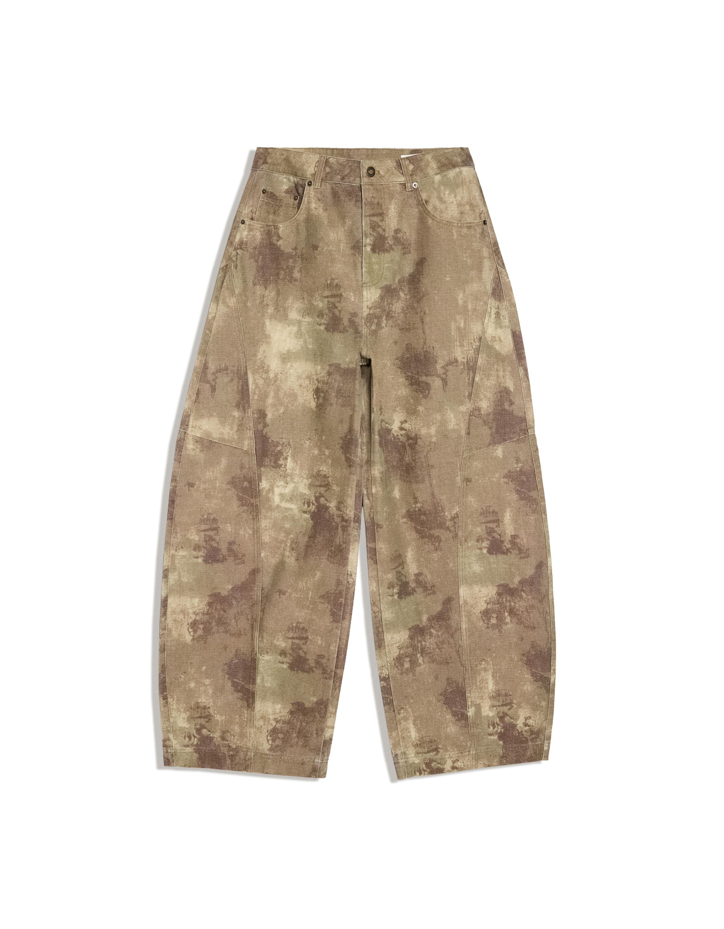 Bershka Desenli barrel fit pantolon görsel 4