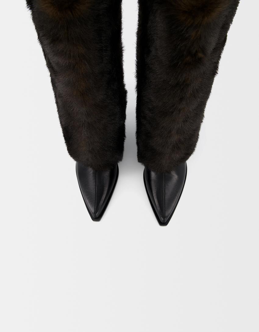 Faux fur high-heel boots-BLACK-4