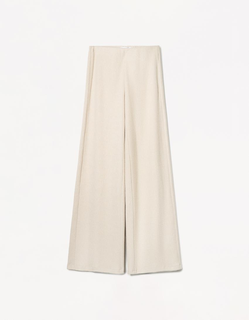 Ribbed soft touch wide-leg pants-Camel-3