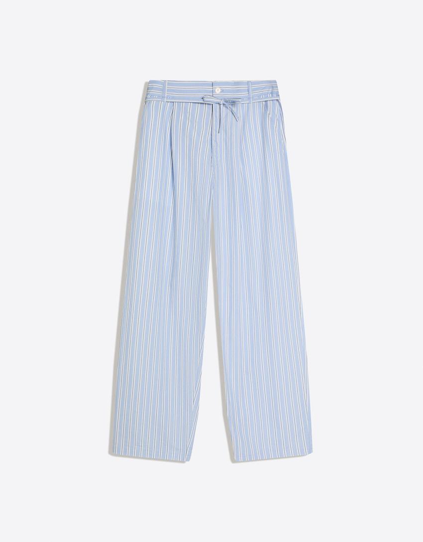 Super baggy striped trousers-Blue