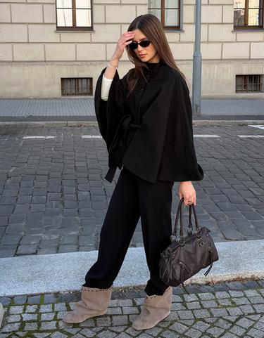 Cape jacket with funnel neck — Black 2