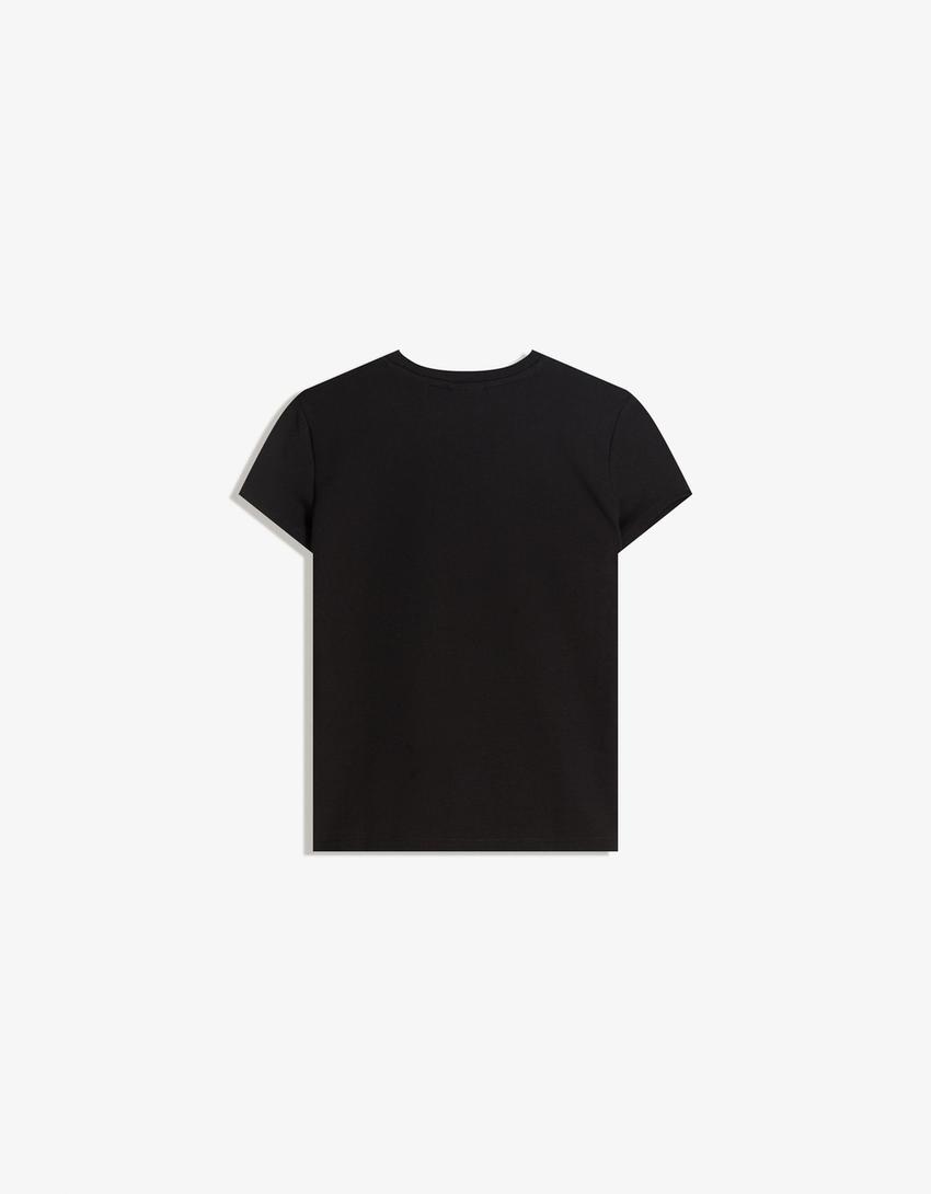T-shirt Lady Gaga manga curta estampada-Preto