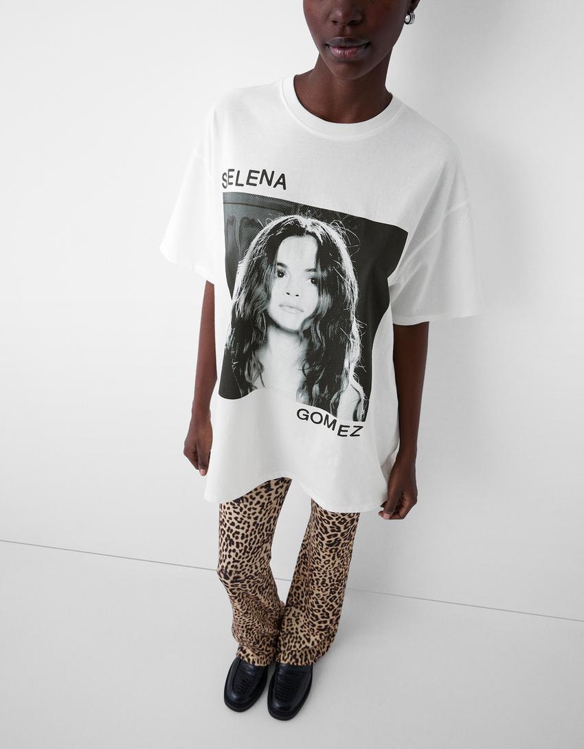 Selena Gomez print short sleeve T-shirt-Off white-5