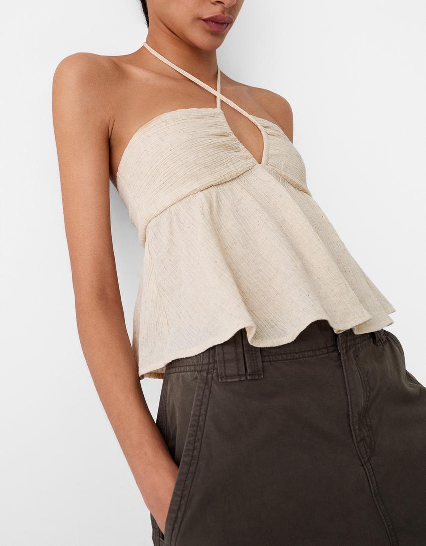 Rustic bandeau top with tie detail-Sand-5