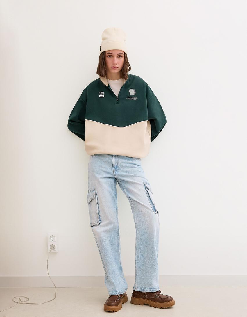 Jeans cargo straight-Azul claro-0
