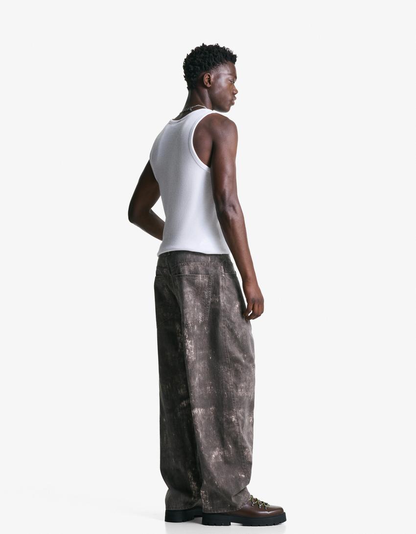 Super baggy printed pants-Brown-1