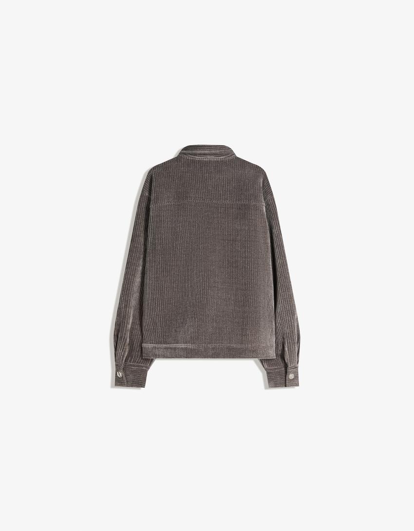 Cazadora boxy efecto la sintética de rizo-Gris escuro