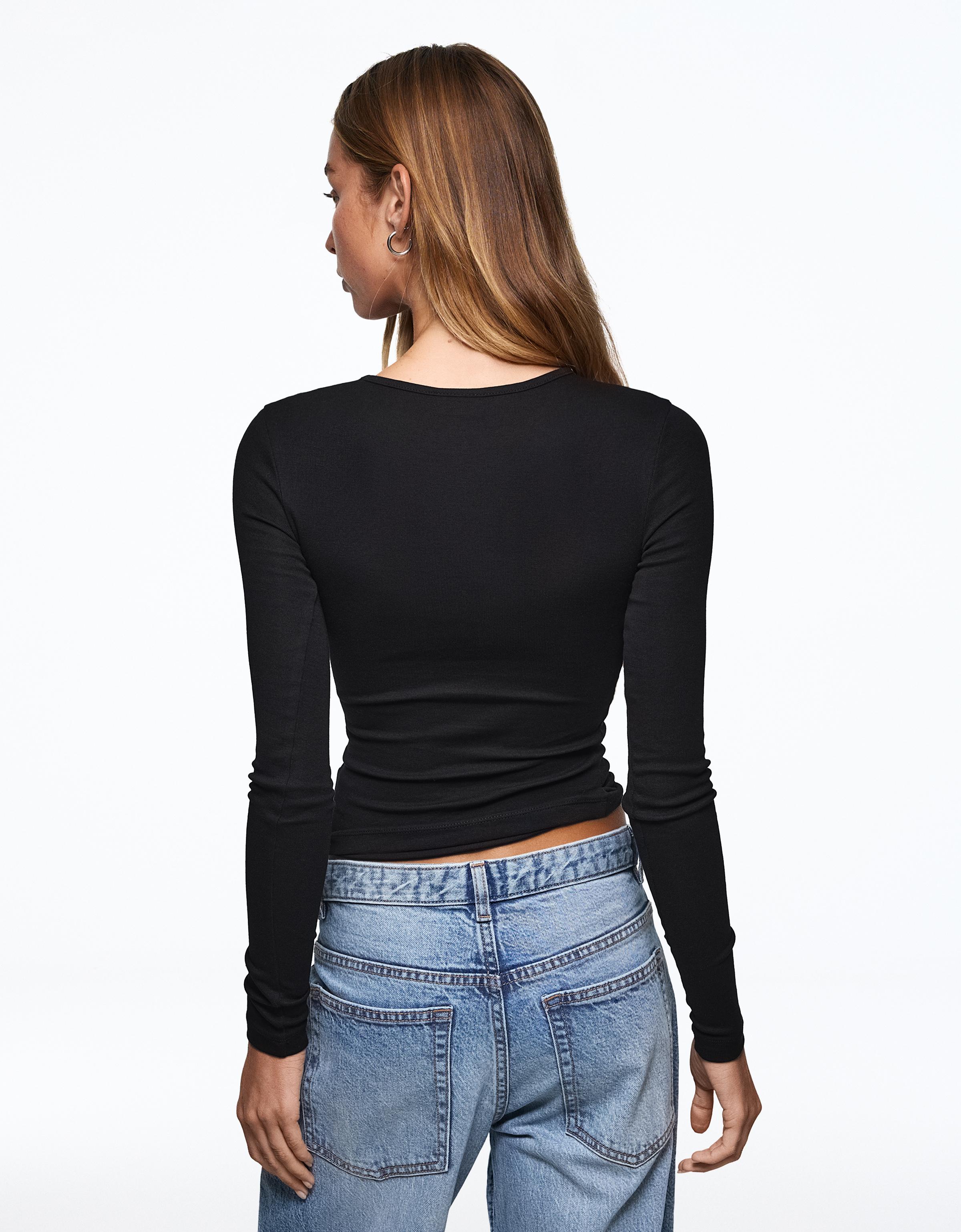 Round neck long-sleeve T-shirt — Black