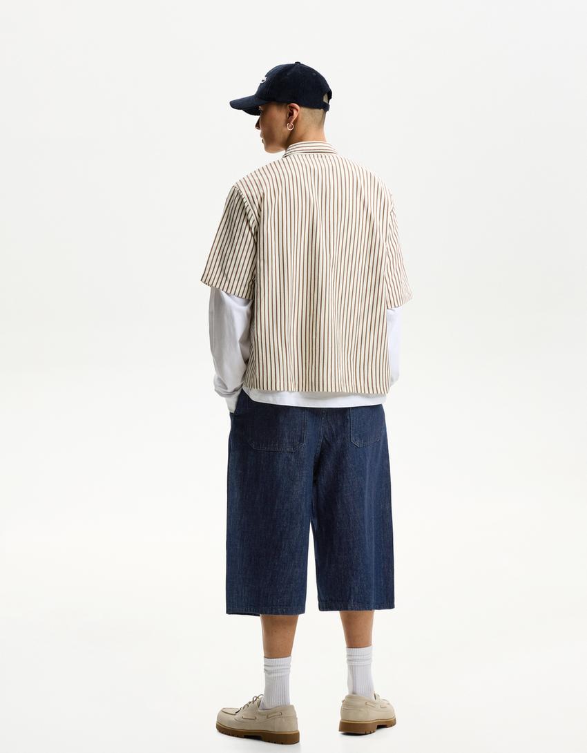 Baggy denim Bermuda shorts-Navy-1
