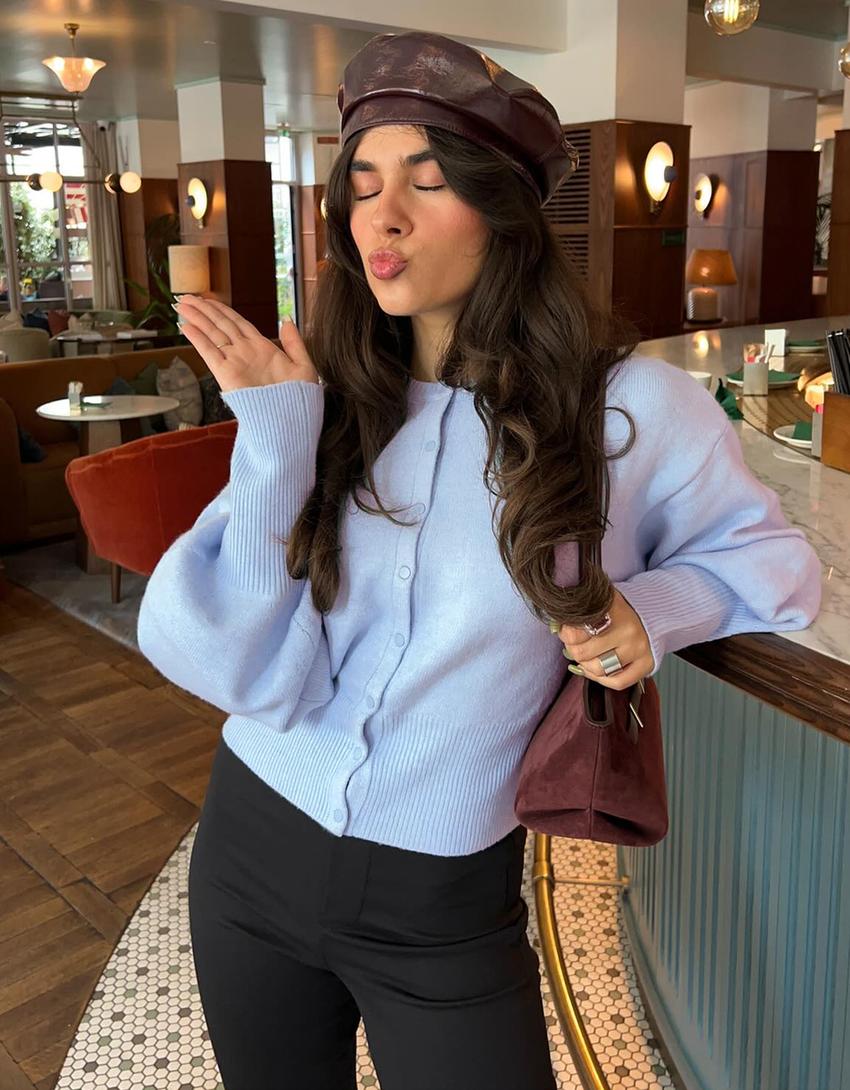 Fitted ribbed cardigan-Light blue