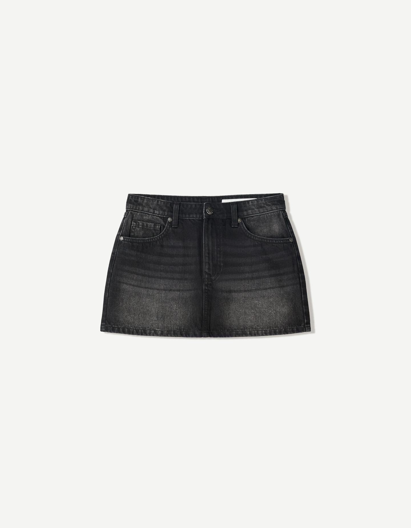 Bershka Falda Demin Mini Mujer 38 Negro