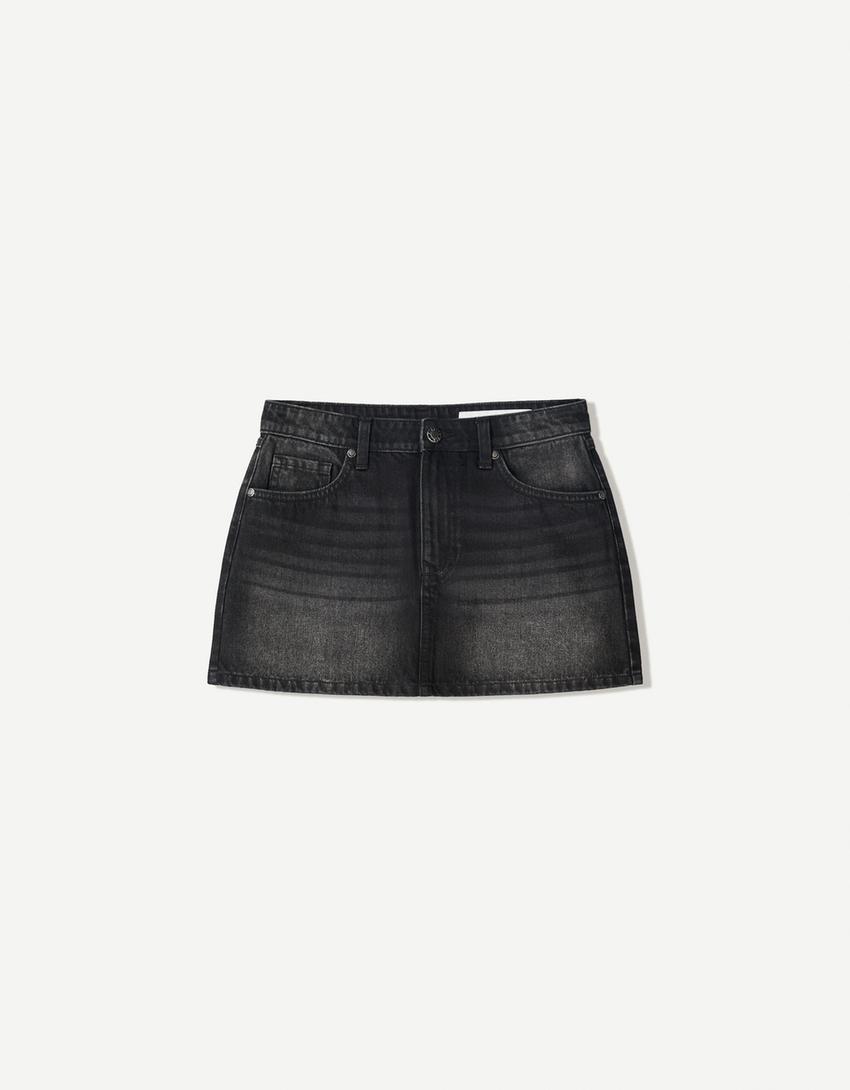 Denim mini skirt-Black