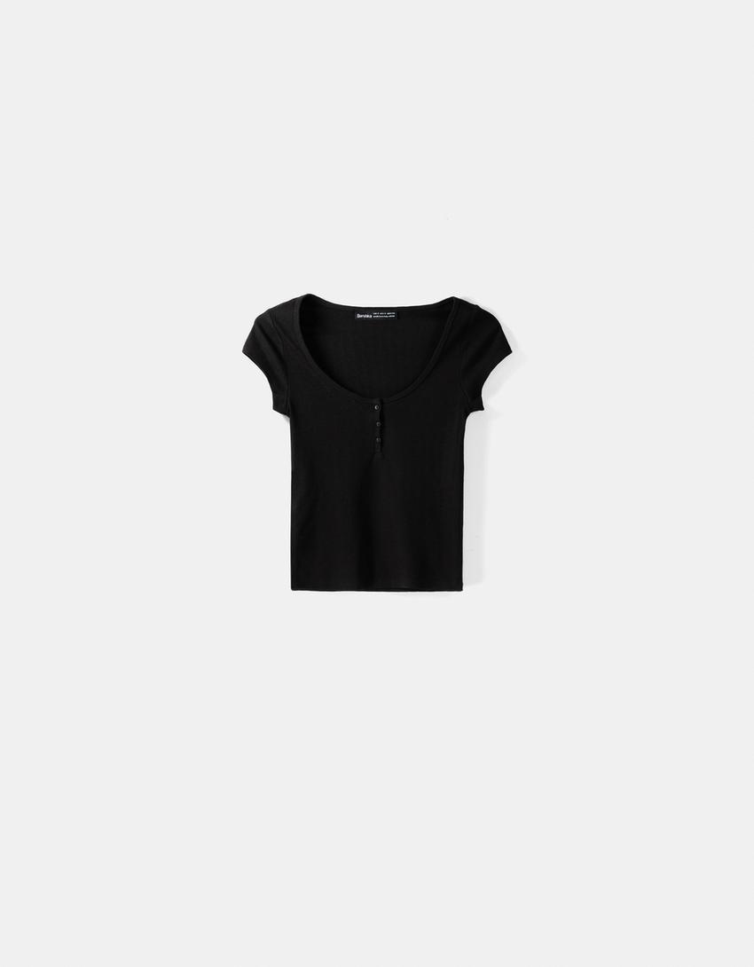 T-shirt manches courtes maille pointelle-Noir-4
