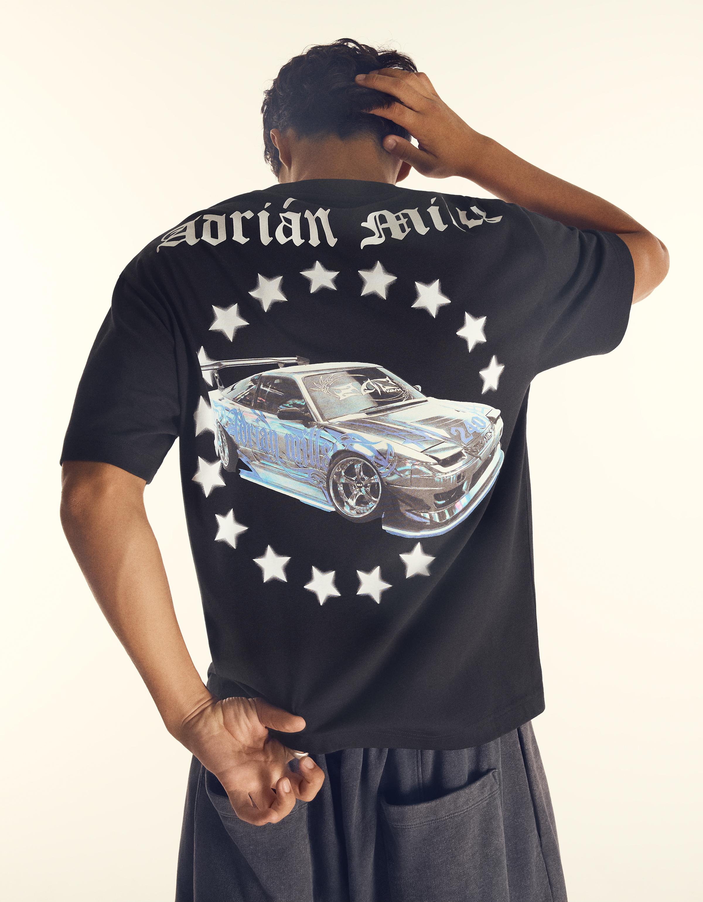 Bershka Camiseta Manga Corta Adrian Mills Hombre Negro