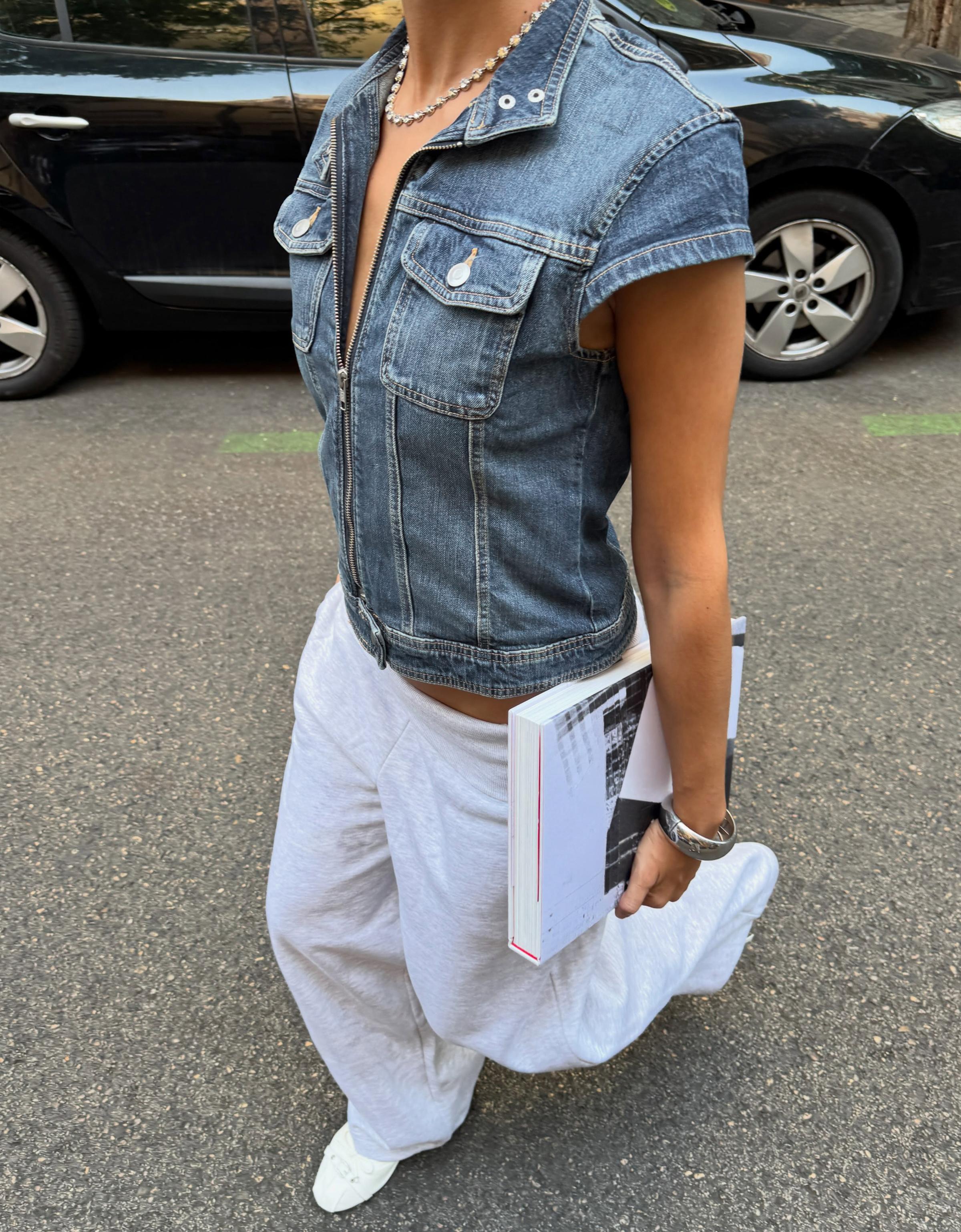 Zip-up denim top — Light blue