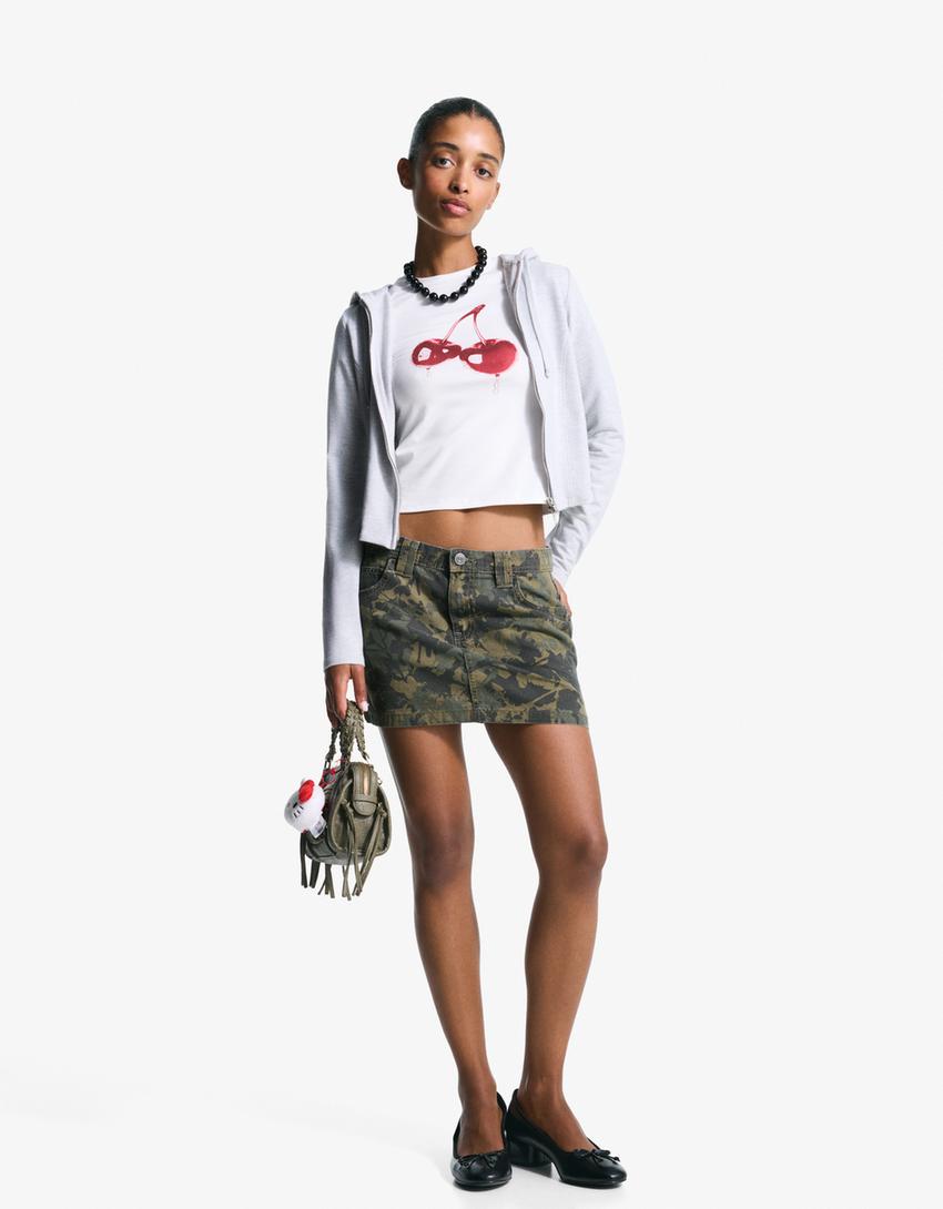 Print mini skirt-Khaki