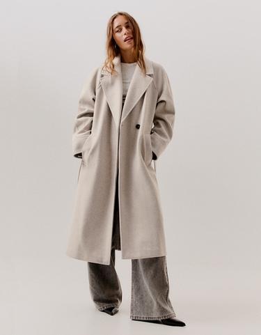 Soft-touch long coat with belt — Beige 4