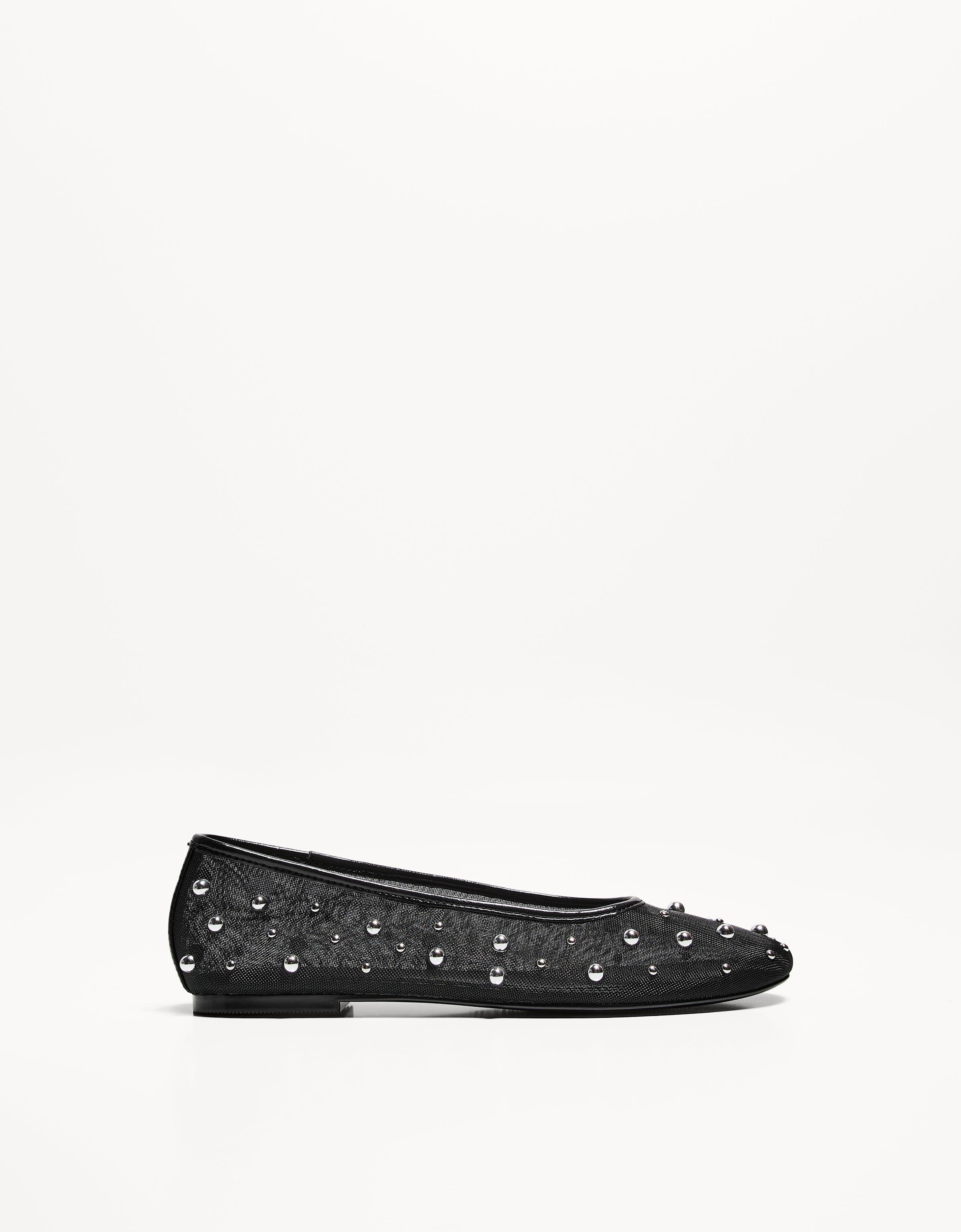 Bershka Ballerinas Aus Mesh Mit Nieten Damen 37 Schwarz