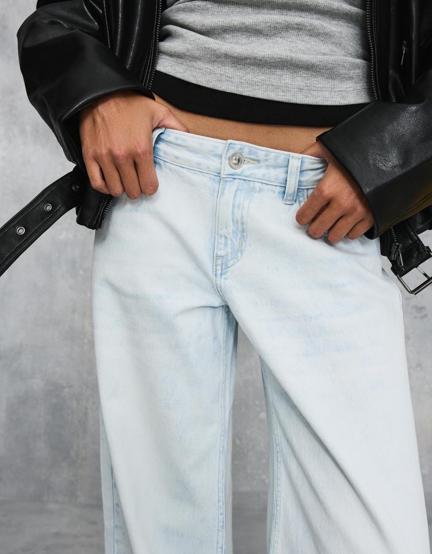Düşük bel geniş paça jean-Açık mavi