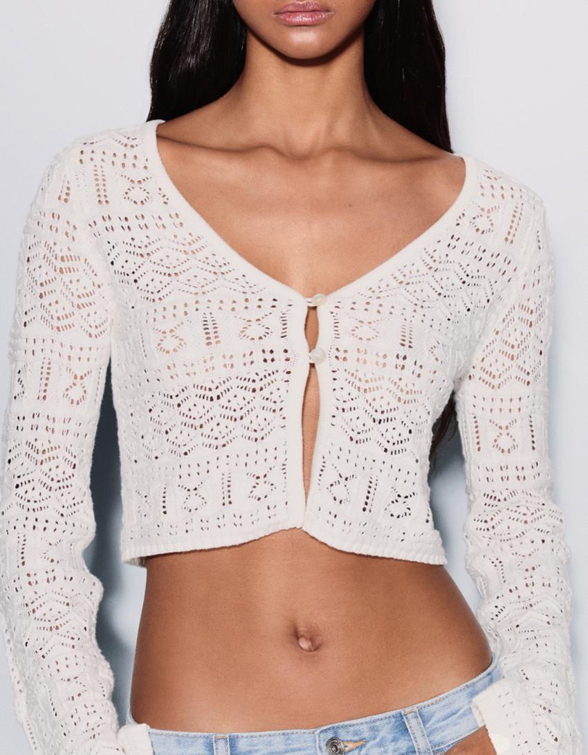 Rustic button-up cardigan-Cream