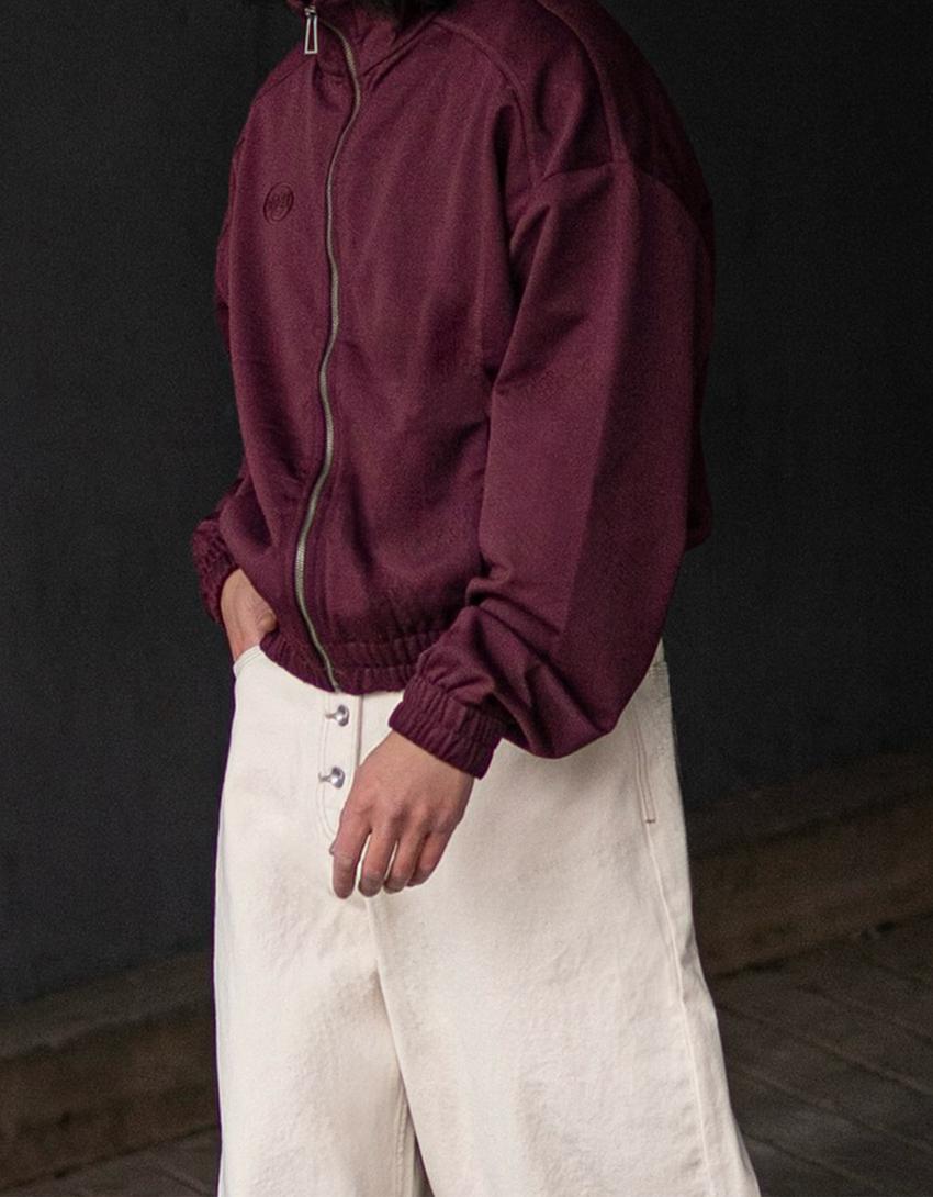 Printed zip-up sweatshirt-Maroon