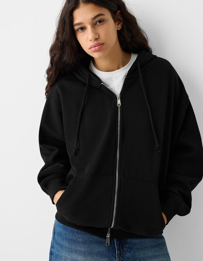 Oversize zip-up hoodie-Black-2