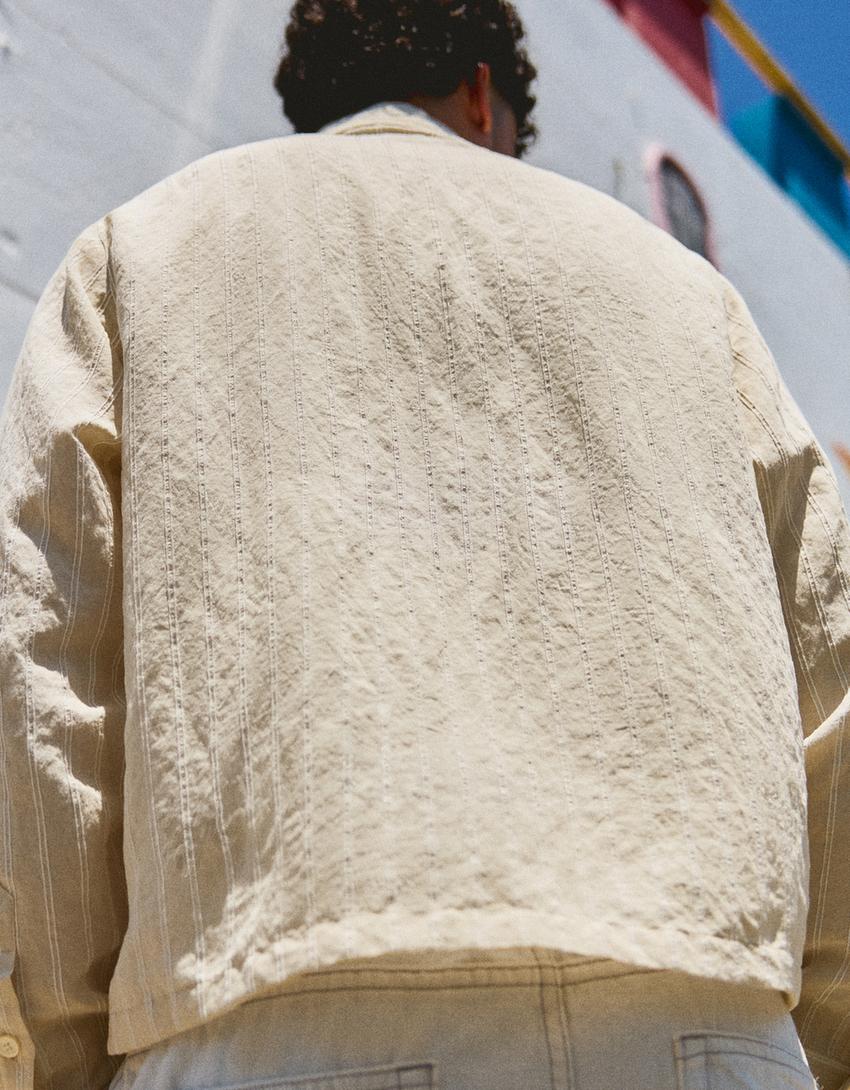 Embroidered long sleeve shirt-Sand