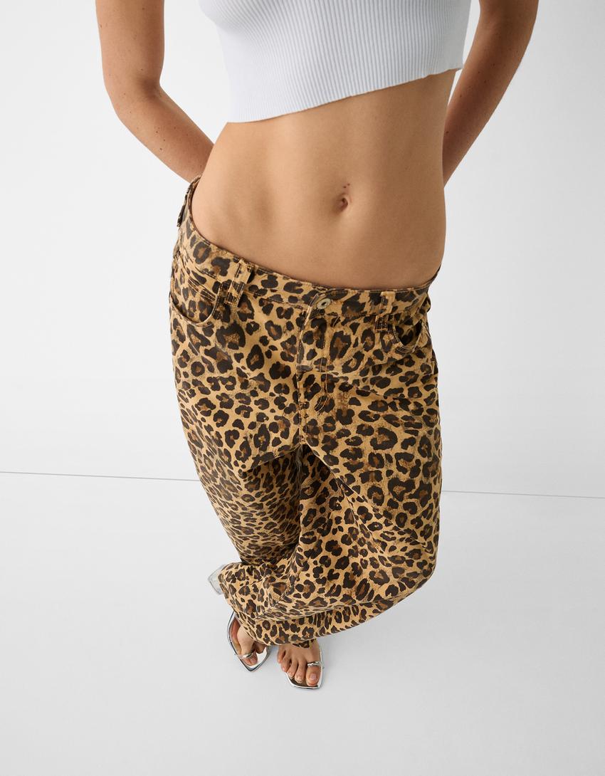 Balloon fit animal print carpenter trousers-Camel-4