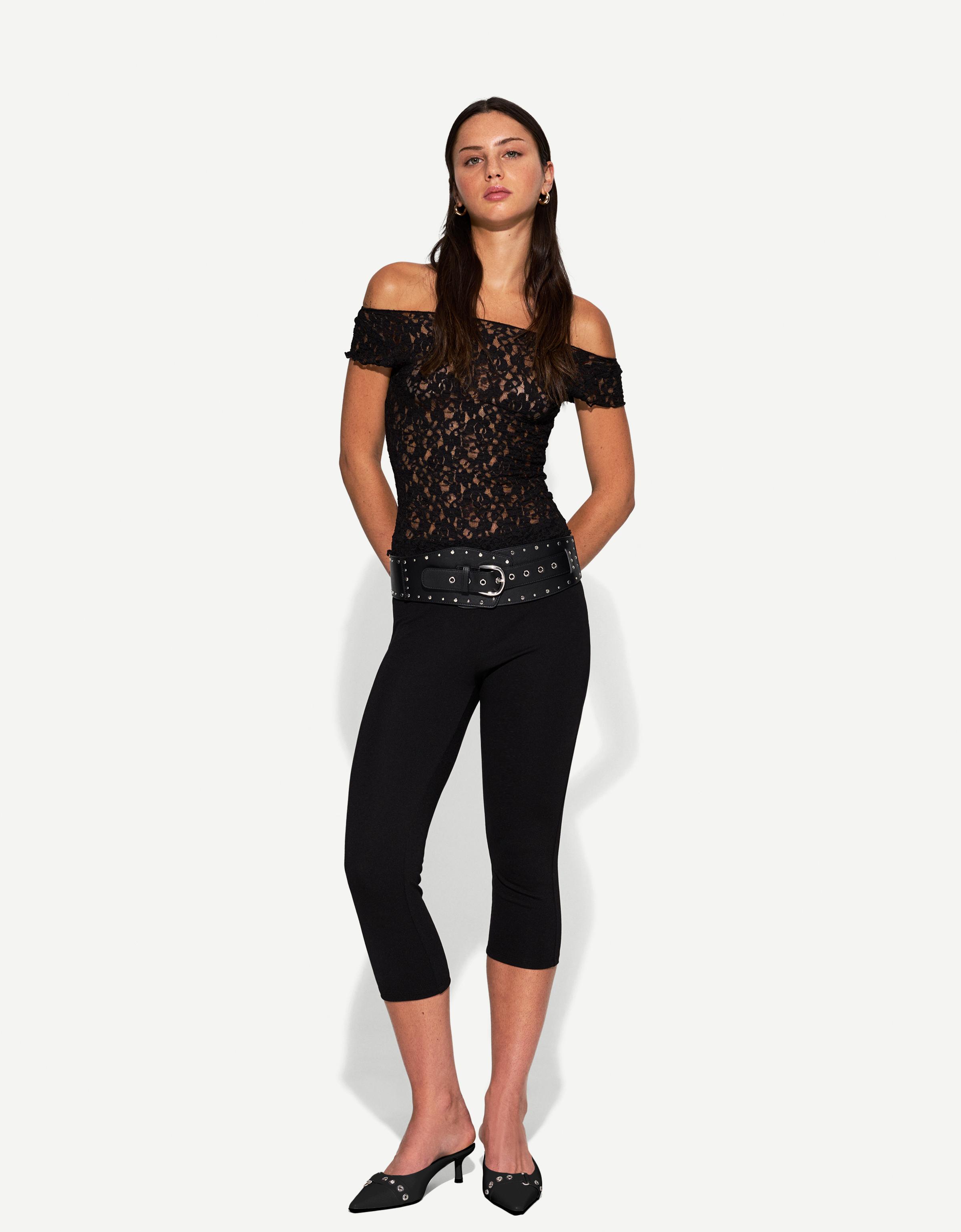 Bershka Strickhose In Caprilänge Damen Xs Schwarz