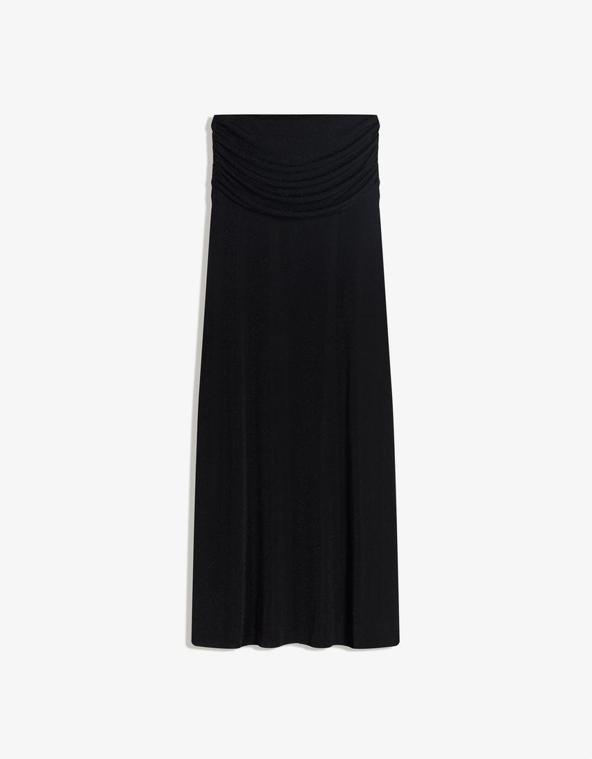 Textured shimmery midi skirt-Black