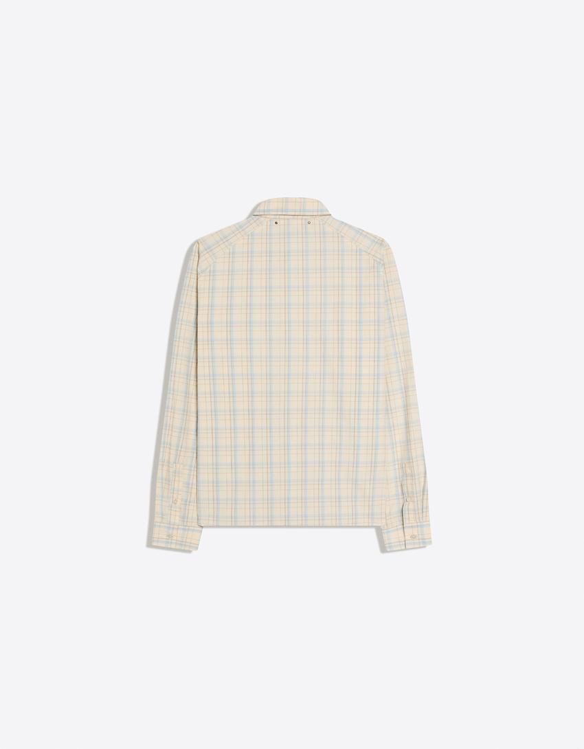 Oversize long sleeve check shirt-Cream