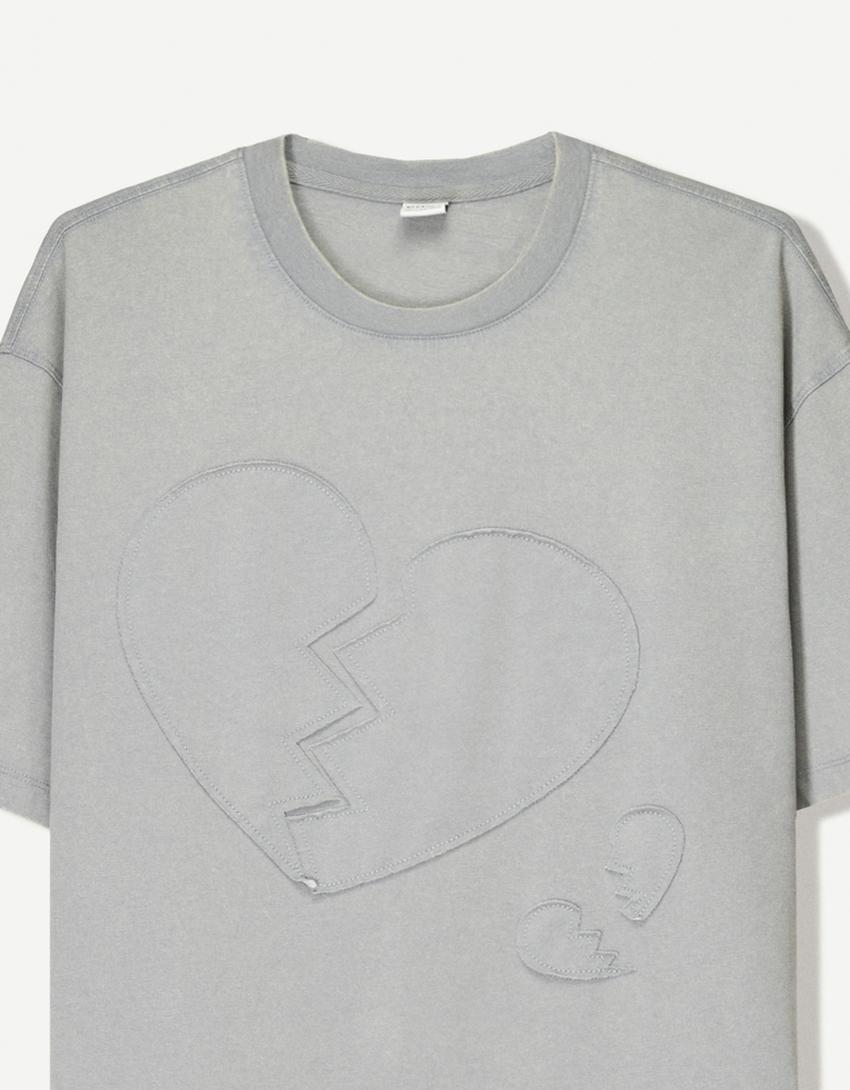 Cropped short sleeve T-shirt with patch-Grey-2