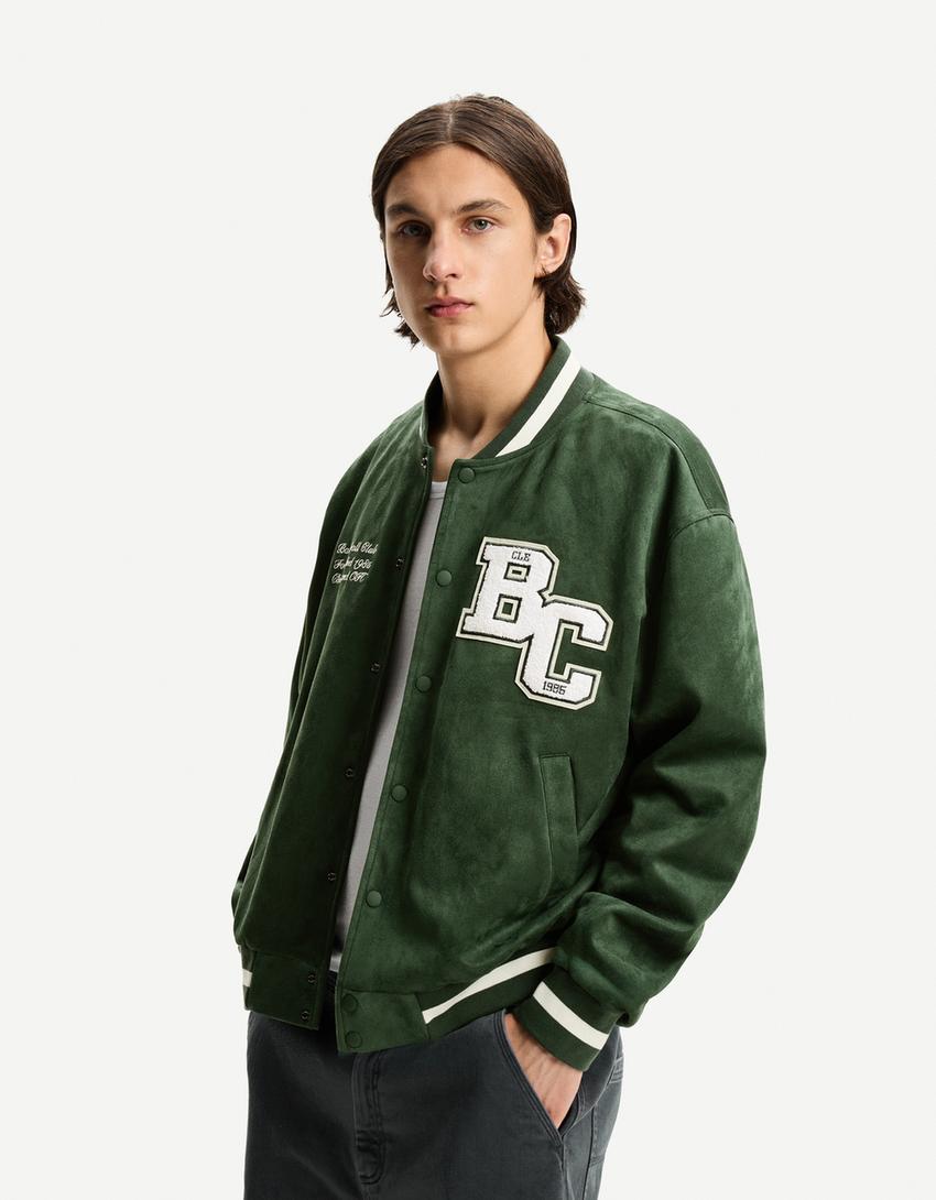 Cazadora varsity efecto suede-Verde-0