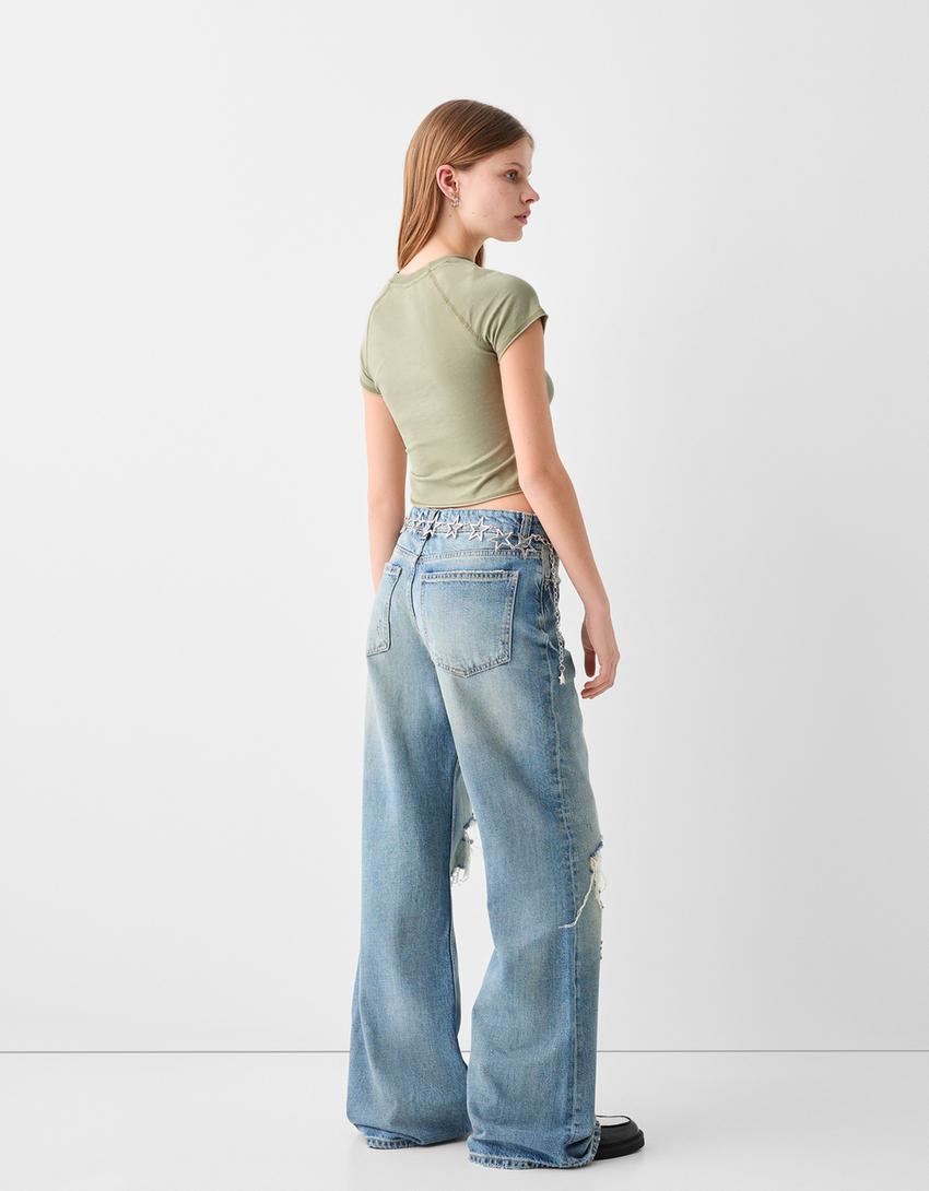 Short sleeve T-shirt with patch-Khaki-1