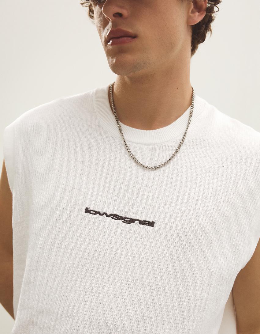 Embroidered sleeveless T-shirt-Off white