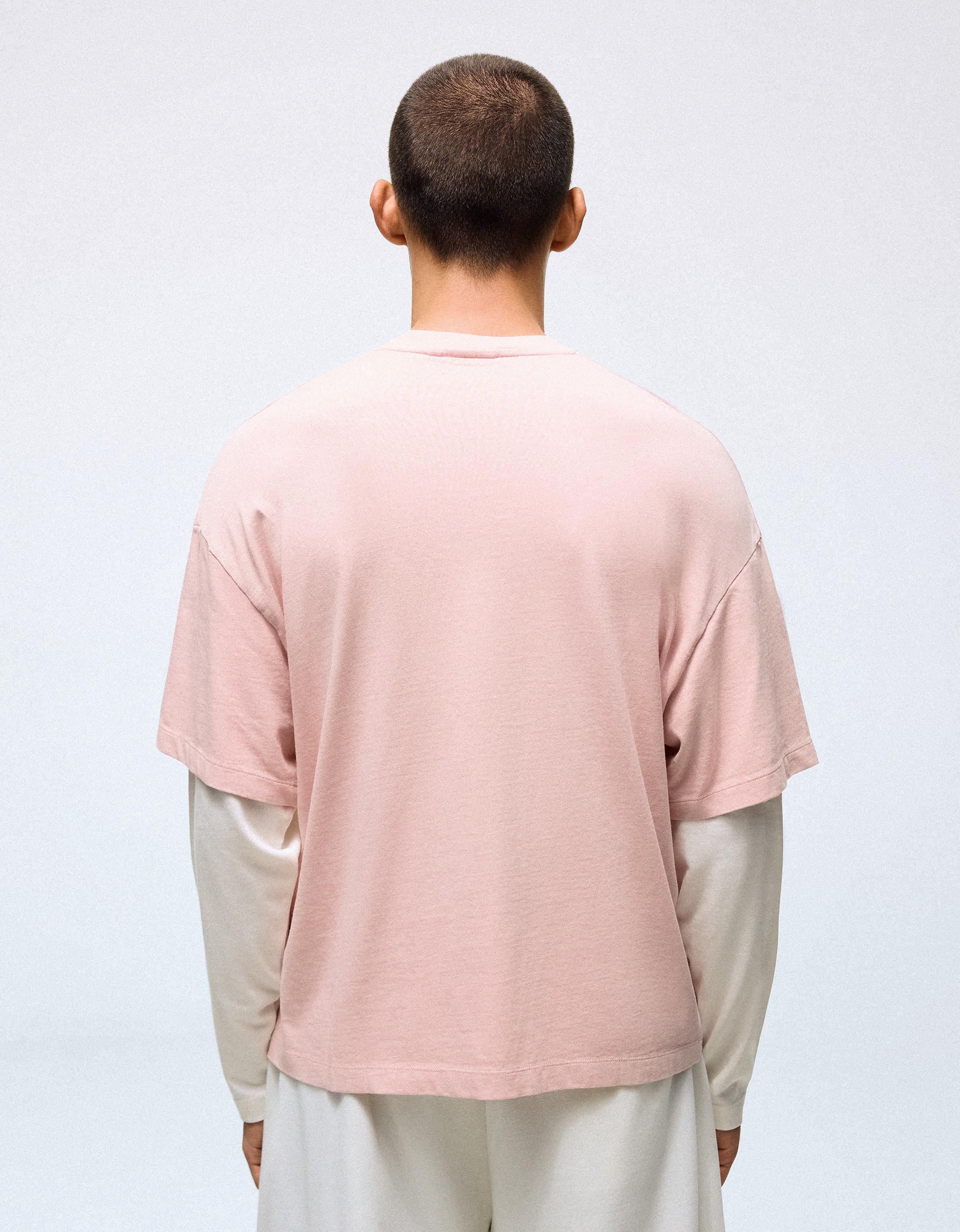 Contrast double-sleeve T-shirt — Pink