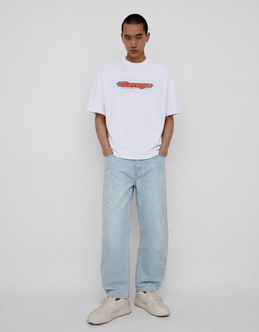 Baggy patch jeans-Light blue