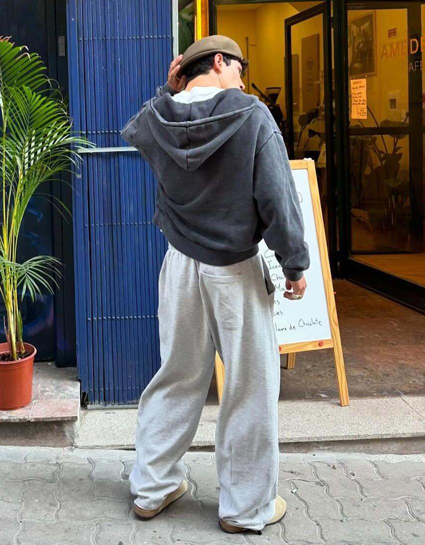 Cropped boxy fit zip-up sweatshirt-Grey