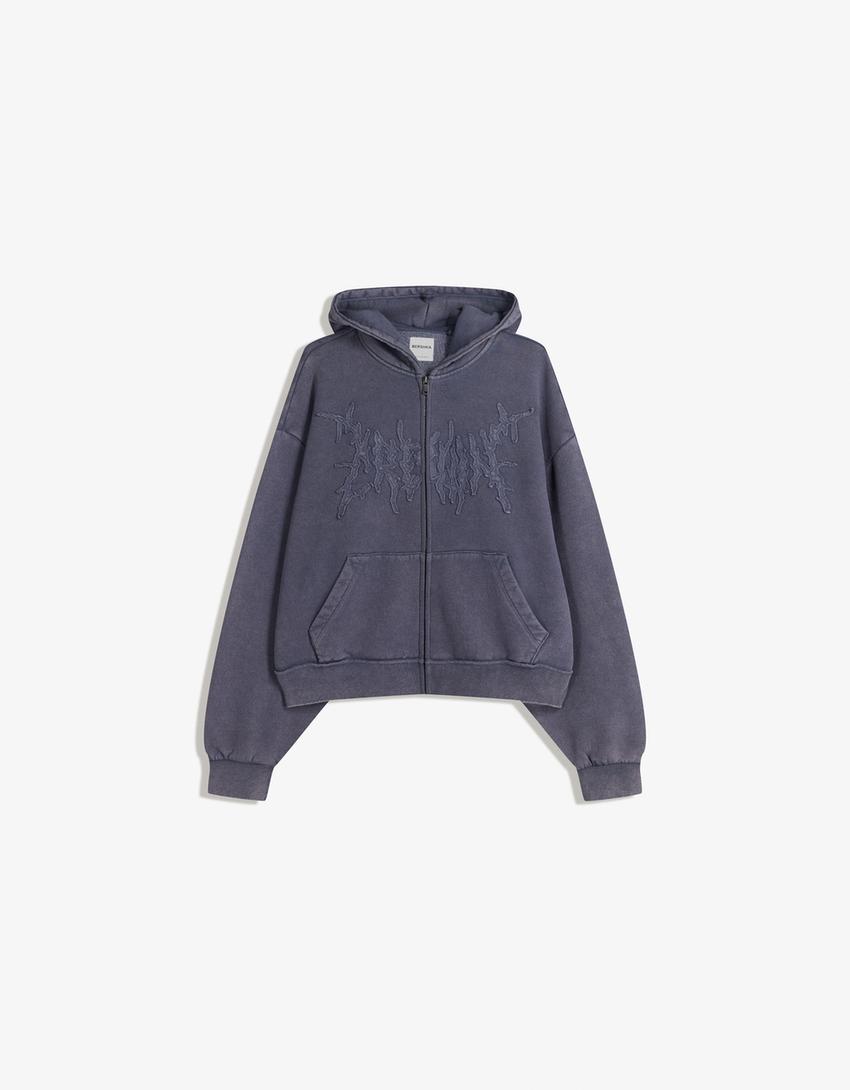 Hanorac cu fermoar boxy cropped-Albastru deschis