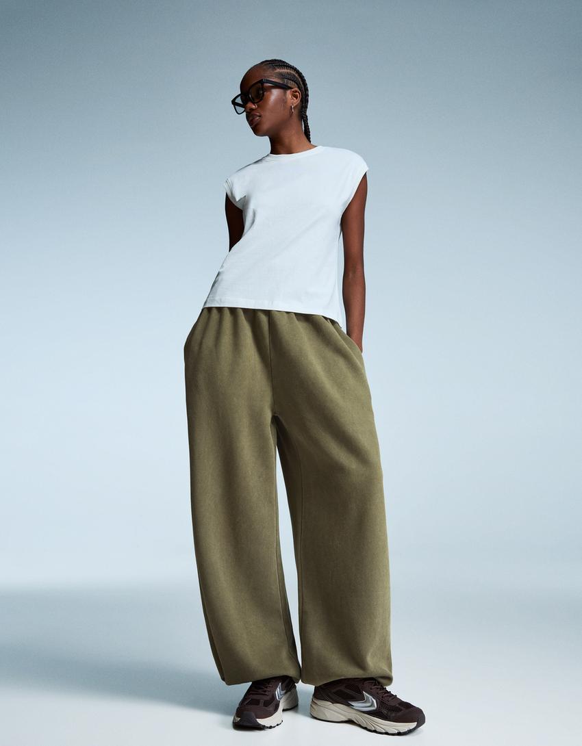 Pantaloni jogger fit in felpa stoppers-Kaki-2