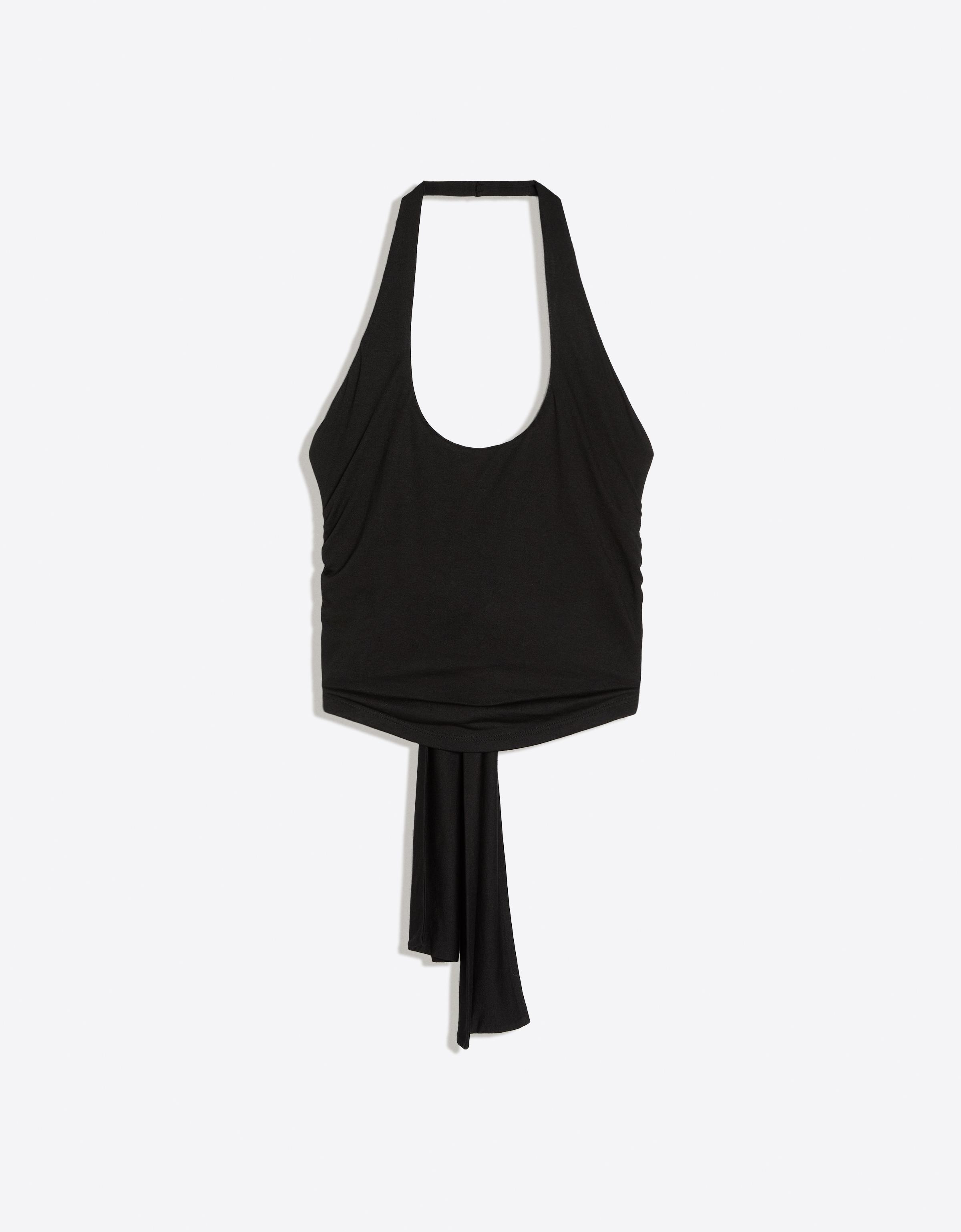 Halter neck top with back knot — Black