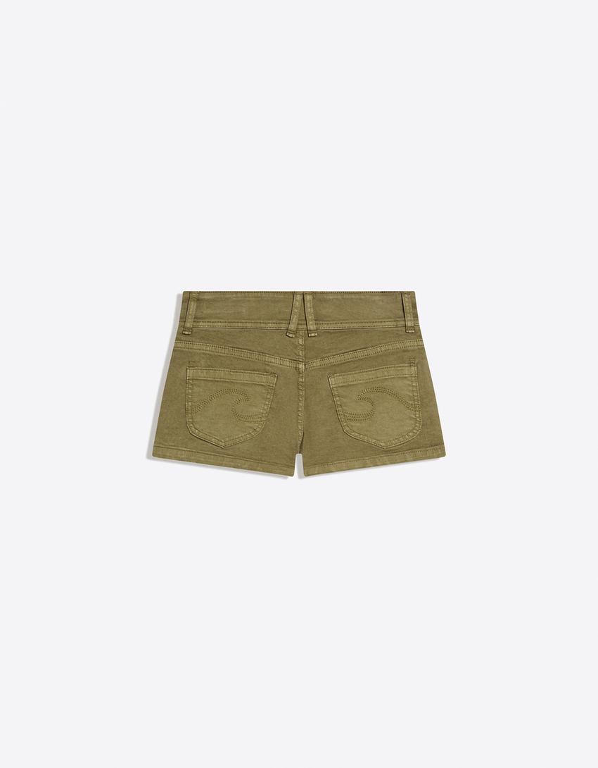Mini short en jean brodé-Kaki