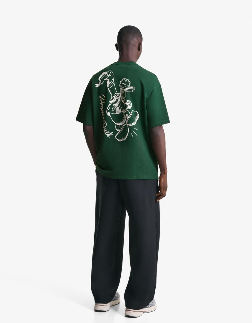 Camiseta felpa manga corta print-Verde