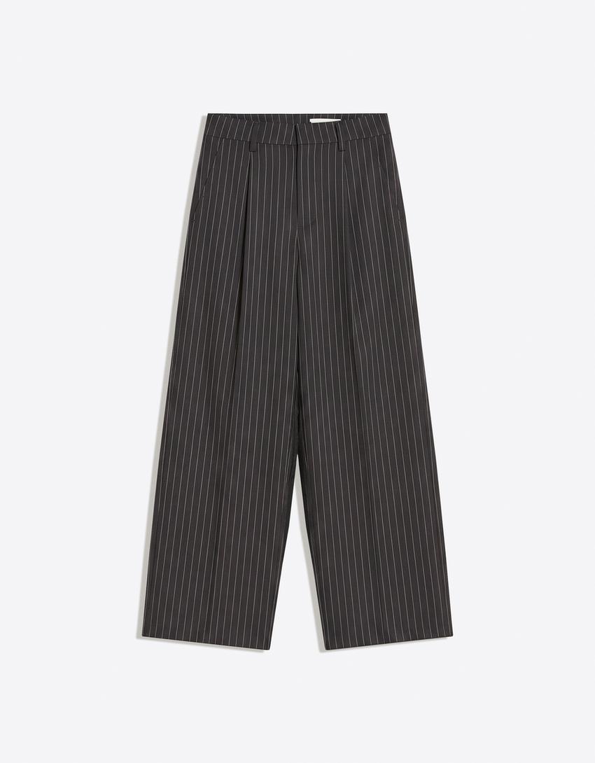 Double-layered darted trousers-Dark grey
