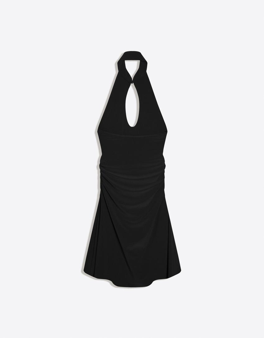 Neckholderkleid mit Qipao-Ausschnitt-Schwarz