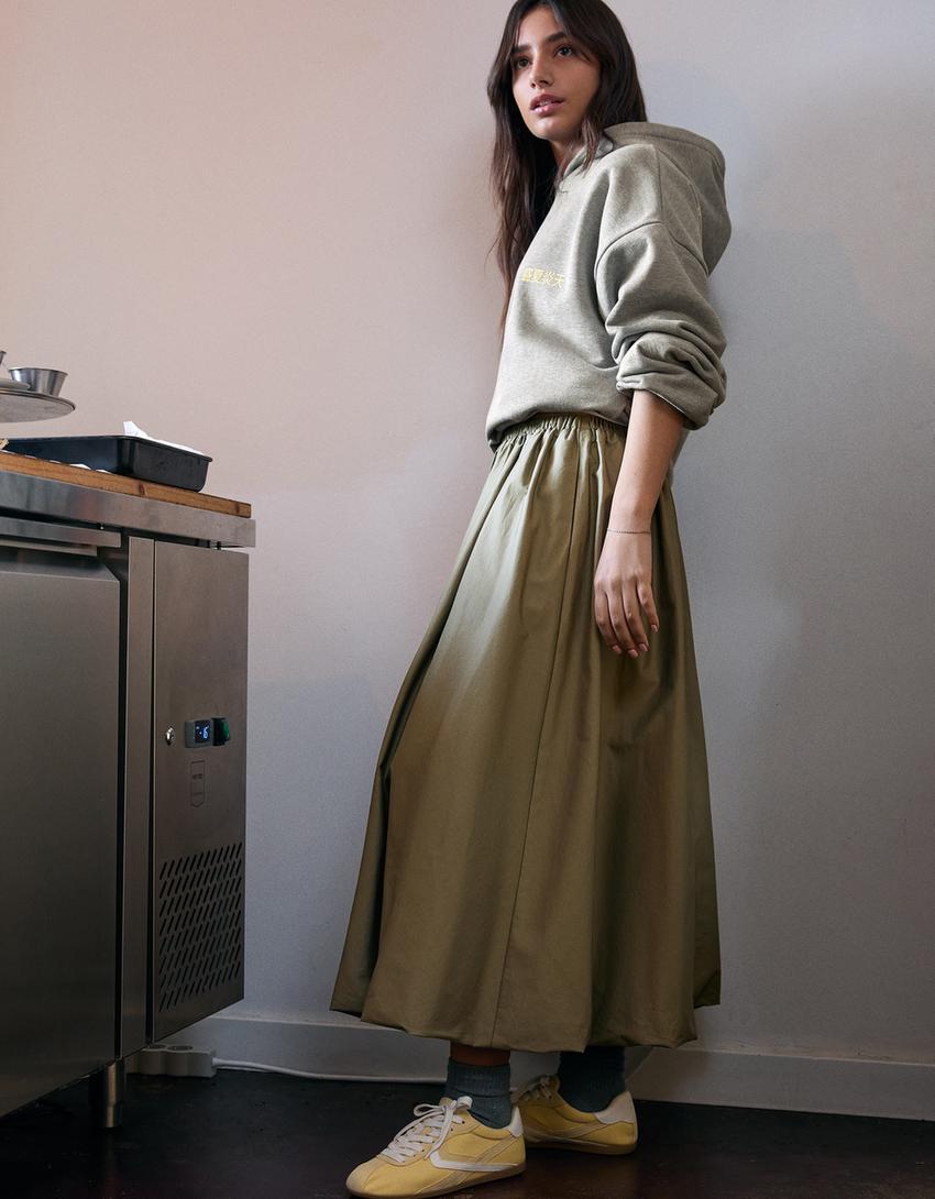 Balloon midi skirt-Khaki