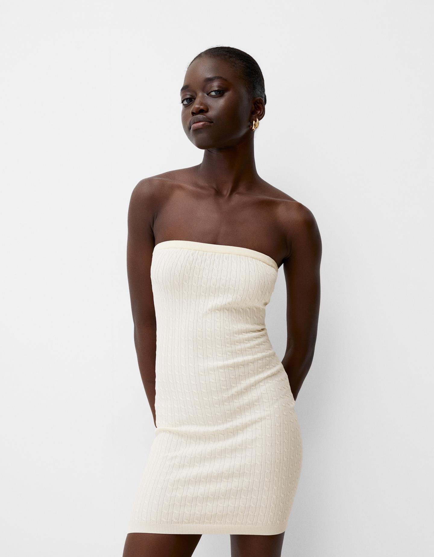 Bershka Geflochtenes Bandeau-Minikleid Damen M Weiss günstig online kaufen