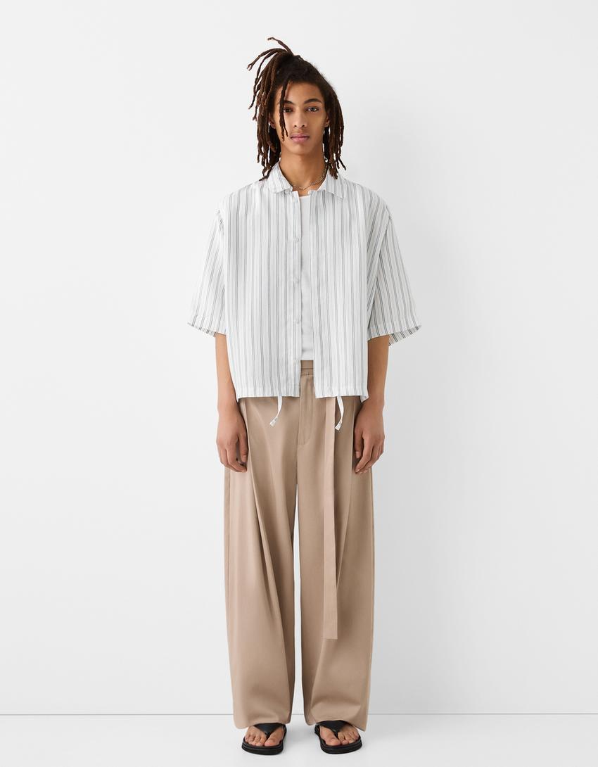 Striped boxy fit short sleeve shirt-Light blue-3