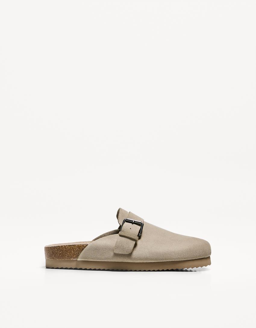 Clogs with buckle detail-TAUPE