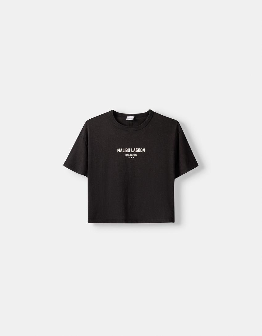 تيشرت قصير بأكمام قصيرة وطبعة-رمادي-4